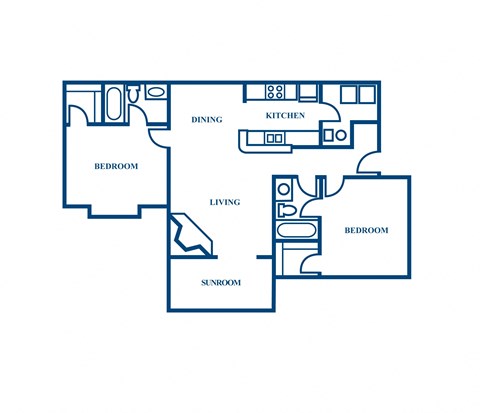 Floor plan for 2 beds, 2 baths, 1020 sqft